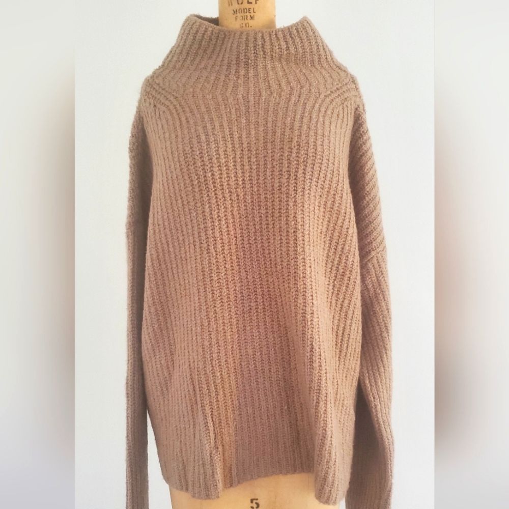 By Anthropologie Mock neck knit sweater, size XL, gray/light brown